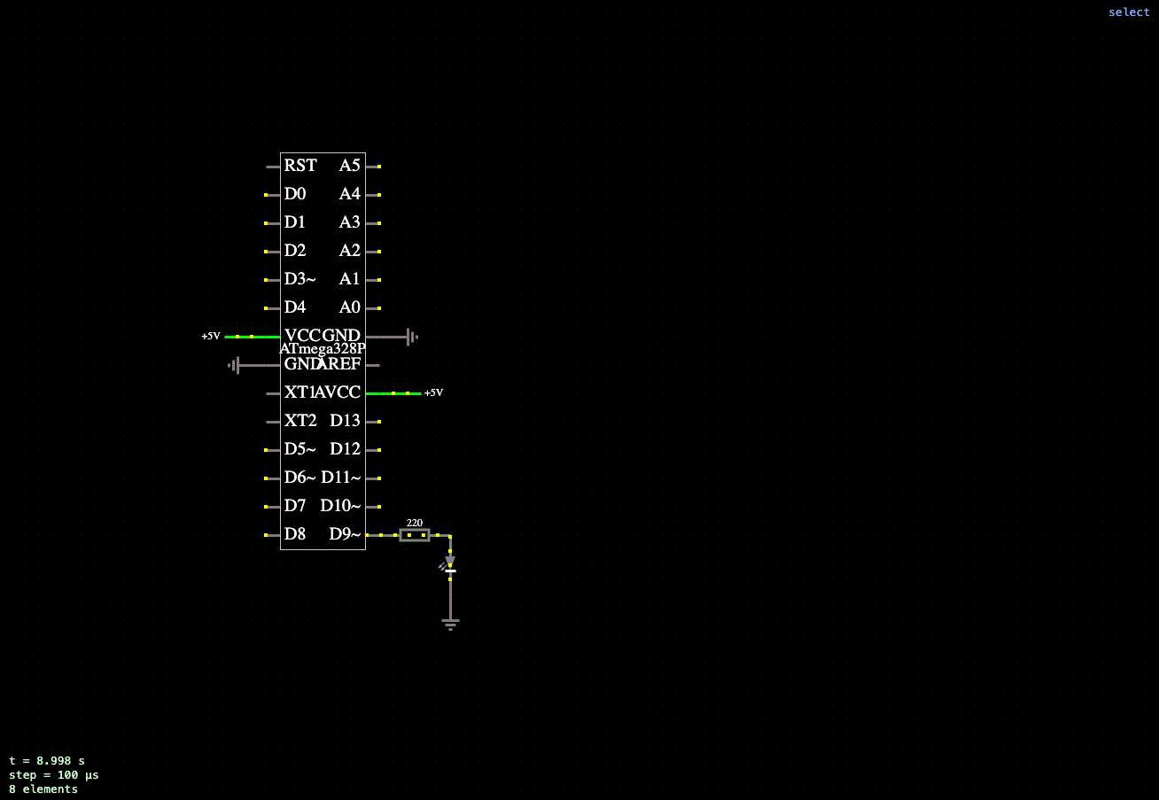 Плавная регулировка яркости светодиода (Fade, ШИМ) на ATmega328P онлайн