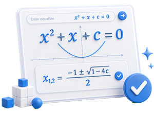 Решение уравнений  второй степени заданной строкой онлайн x^2+x+c=0