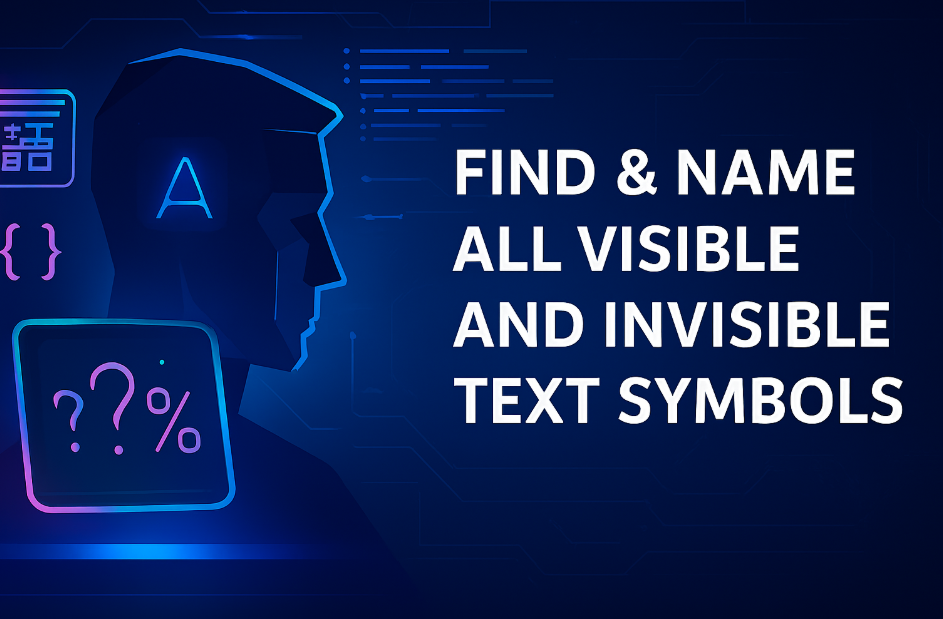 Найти и назвать все видимые  и невидимые символы  тексте онлайн