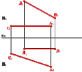 Построение теней <span class='search'>отрезков,</span> параллельных плоскостям проекций, на эпюре.