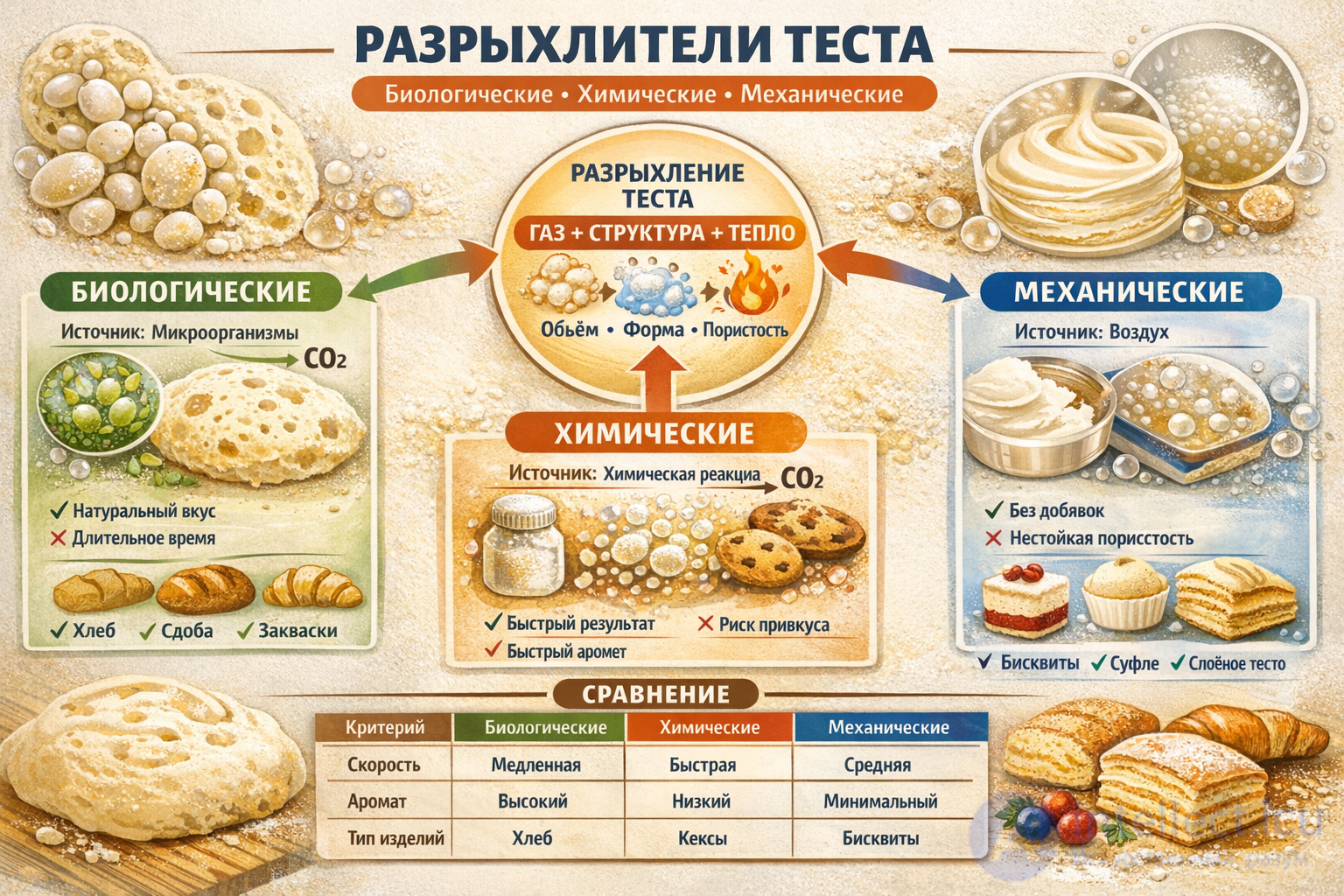 Разрыхлитель пищевой- биологические, химические и механические