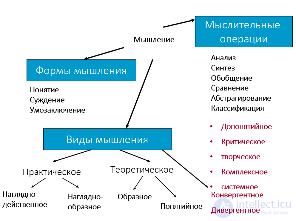 12  Мышление как психический процесс , его  формы, виды, свойства, механизмы,развитие и расстройства, патология