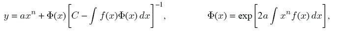 Уравнение Риккати специального вида, случай 5   y = f(x)y2 + anxn-1 - a2x2nf(x). 