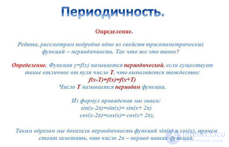 График Функции, Область определения и значения, Четность и нечетность, Периодичность,Возрастание, убывание ,Преобразования