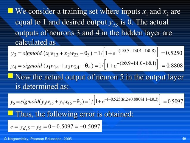  We consider a training set where inputs x1 and x2 are
equal to 1 and desired output yd,5 is 0. The actual
outputs of neu...