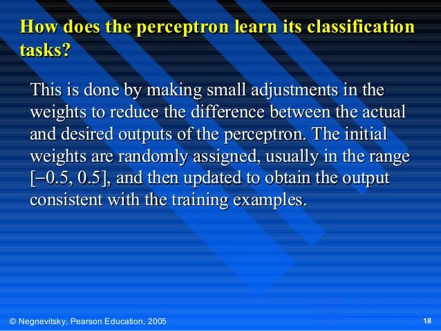 How does the perceptron learn its classification
tasks?
This is done by making small adjustments in the
weights to reduce ...
