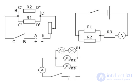 Одна и та же электрическая цепь может быть представлена на схеме в разных вариантах